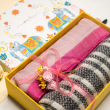 OMVAI Border Pashmina Wrap and Muffler Combo Gift Set in Pure wool (Set of 2 - For HIM and for HER)