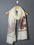Paisley Buta with Border Kani Stole - Ivory White / Maroon