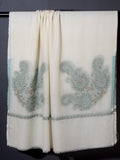 Paisley Buta with Border Kani Stole - Ivory White / Green