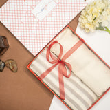 OMVAI Striped Pashmina Wrap and Solid Pashmina Combo Gift Set in Pure wool (Set of 2 - For HIM and for HER)