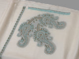 Paisley Buta with Border Kani Stole - Ivory White / Green