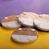 OMVAI Marble and Wood Coasters (Set of 4)  Round Half Half