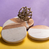 OMVAI Marble and Wood Coasters (Set of 4)  Round