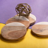 OMVAI Marble and Wood Coasters (Set of 4)  Round crescent
