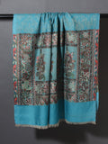 Jacquard with Border Pashmina Stole - Teal Blue