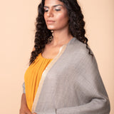 Striped Border Pashmina  - Beige
