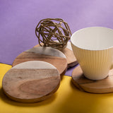 OMVAI Marble and Wood Coasters (Set of 4)  Round crescent