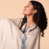 Striped Border Pashmina  - Blue