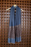 OMVAI Spring Bloom Border Summer Stole Modal Silk Blue with Brown Border