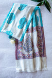OMVAI Ornamental Buta Modal Stole White Sky