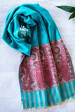 OMVAI Spring Bloom Border Summer Stole Modal Silk Turquoise with Cherry Border