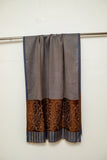 OMVAI Spring Bloom Border Summer Stole Modal Silk Blue with Brown Border