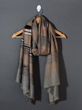 Dhaaridhaar Kashmiri Banded Striped  Patterned Pashmina Stole - Caramel Brown