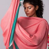 Zig Zag Patterned Pashmina - Blush / Teal