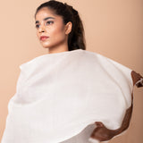 Zig Zag Patterned Pashmina - Ivory White : Chocolate