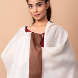 Zig Zag Patterned Pashmina - Ivory White : Chocolate