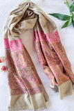 OMVAI Royal Jacquard with Intricate Kashmiri Border Modal Stole Beige