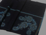 Paisley Buta with Border Kani Stole - Black /Blue