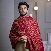 MEHRUNISSA  Elegant Rich Garnet Red  Embroidered Shawl - Unisex