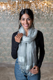 OMVAI Organza Silk Border Stole / Dupatta - Silver Grey