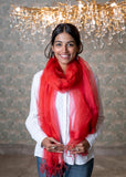 OMVAI Organza Silk Border Stole / Dupatta - Coral Red