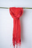 OMVAI Organza Silk Border Stole / Dupatta - Coral Red