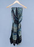 OMVAI Bel Sundari Hand Block Printed Premium Modal Stole with Zari Border - Blue