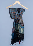 OMVAI Bel Sundari Hand Block Printed Premium Modal Stole with Zari Border - Navy