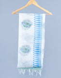 OMVAI Flower Buta Kota Hand Block Printed Doria Checks Stole / Dupatta - White Sky
