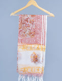OMVAI Flower Jaal Hand Block Printed Kota Doria Checks Stole / Dupatta - White Red