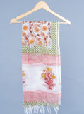 OMVAI Ornamental Sun Flower Buta Hand Block Printed Kota Doria Checks Stole / Dupatta - White Yellow