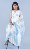 OMVAI Flower Buta Kota Hand Block Printed Doria Checks Stole / Dupatta - White Sky