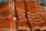 OMVAI Patti Bel Hand Block Printed Chanderi Silk Dupatta - Tangerine  Orange