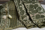 OMVAI Paisley Buta Hand Block Printed Chanderi Silk Dupatta - Olive Green