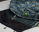 OMVAI Bel Sundari Hand Block Printed Premium Modal Stole with Zari Border - Blue