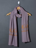 MAYURA, the Peacock Magnificent Hand Embroidered Stole - Lilac - Ochre