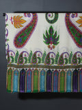PAISLEY FLORAL Exquisite Kalamkari Kani Stole with Hand embroidery - Pearl White