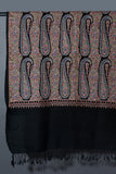 THE PAISLEY BUTA Exquisite Machine Embroidered Stole - Black Beauty with Blue Paisley
