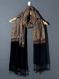 THE PAISLEY BUTA Exquisite Machine Embroidered Stole - Jade Black with Multicolor Paisley