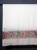 Paisley Woven Border Kani Stole - Pearl White