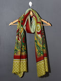 MUGHAL BUTA Exquisite Kalamkari Kani Stole with Hand embroidery - Green