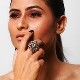 Ornamental Golden Rutilated Quartz Healing Ring